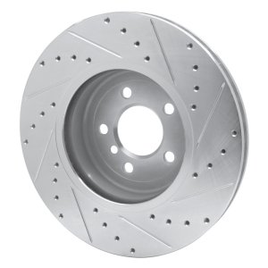BMW 535D xDrive Brake Rotor (1) - Front Left - R1 Concepts - Drilled & Slotted - Silver - `11-`19